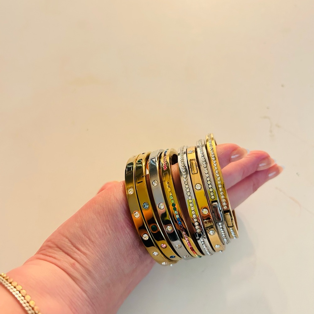 Gold Multicolor Crystal Stackable Bangle Bracelet… - image 3